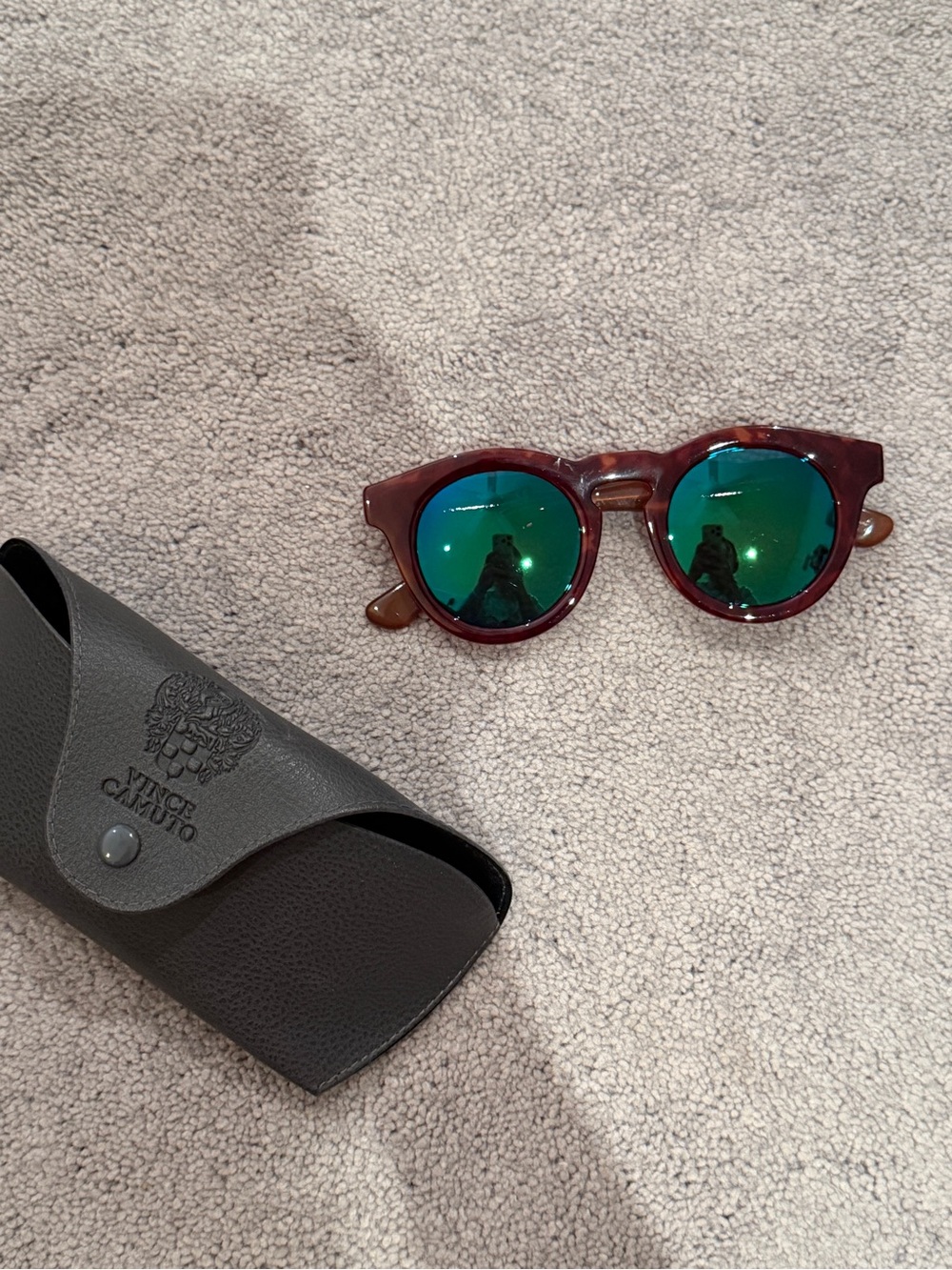 Vince Camuto Tortoiseshell Frame Sunglasses with Green Mirrored Lenses